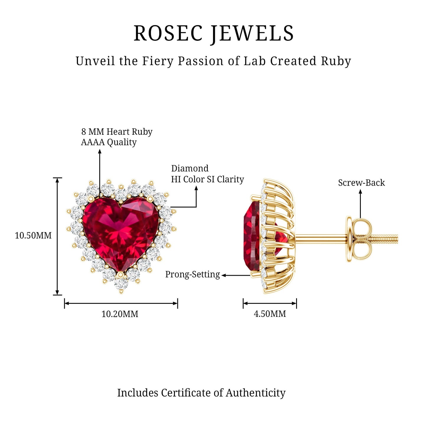 Lab Created Ruby Heart Studs with Diamond Halo
