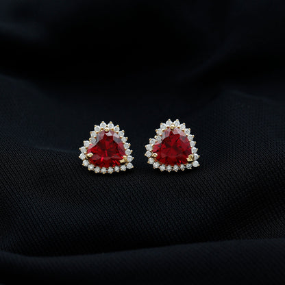 Lab Created Ruby Heart Studs with Diamond Halo