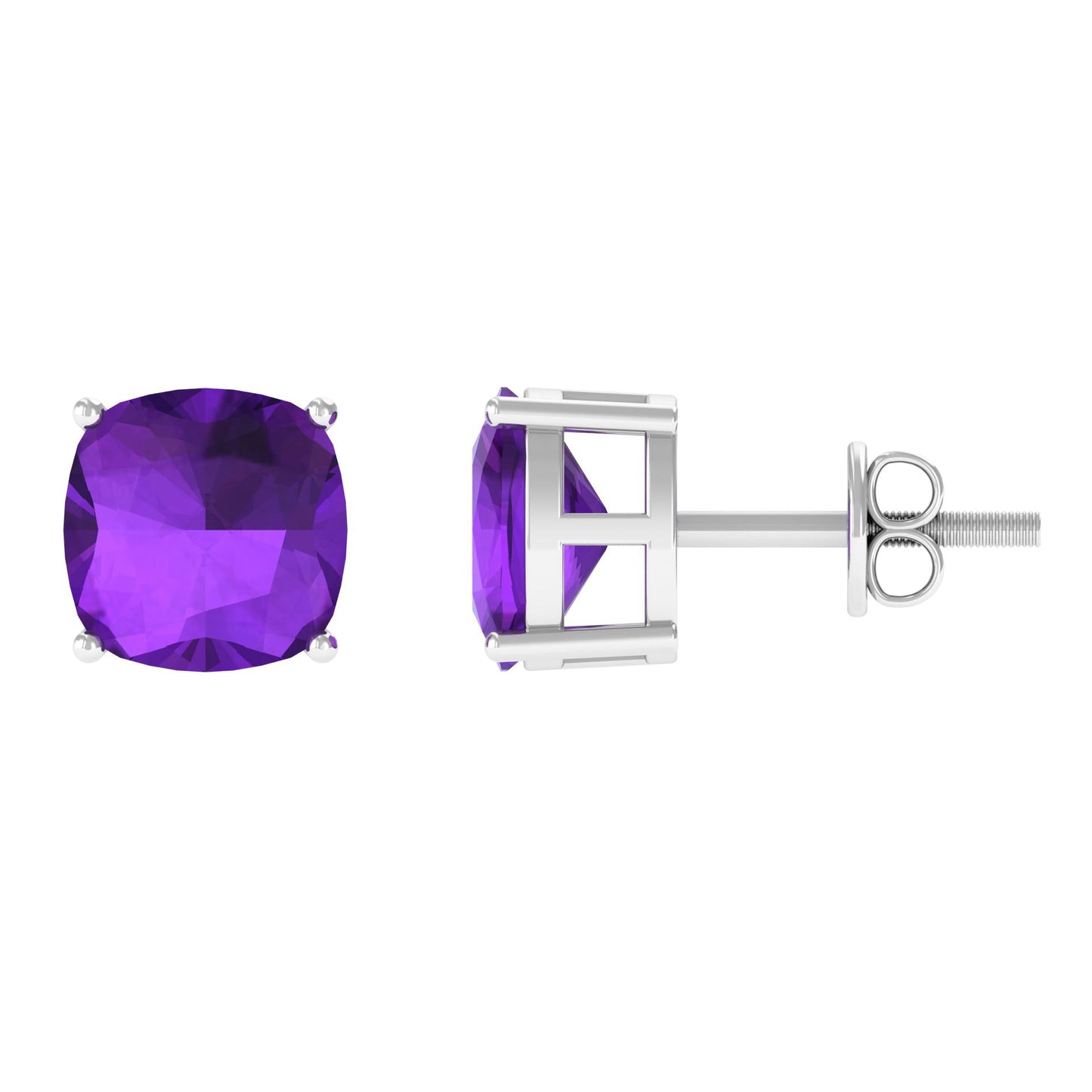 4.2 Carat Cushion Cut Amethyst Solitaire Stud Earring