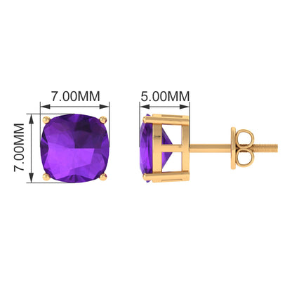 4.2 Carat Cushion Cut Amethyst Solitaire Stud Earring