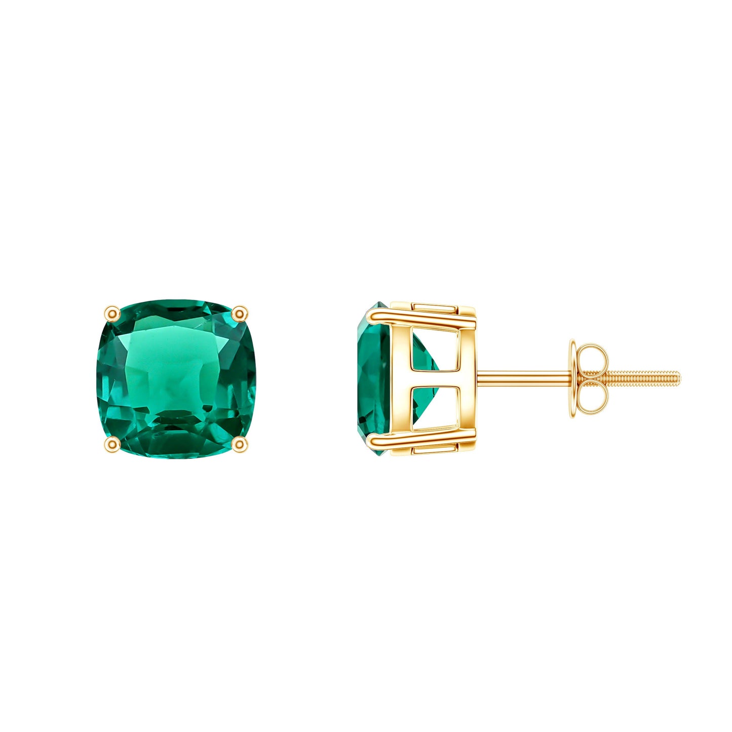 4.2 Carat Cushion Cut Created Emerald Solitaire Stud Earring
