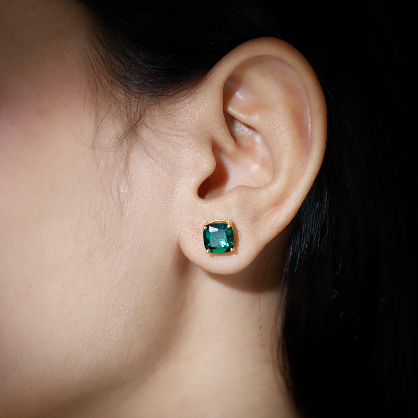 4.2 Carat Cushion Cut Created Emerald Solitaire Stud Earring