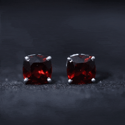 8MM Cushion Cut Garnet Solitaire Stud Earrings