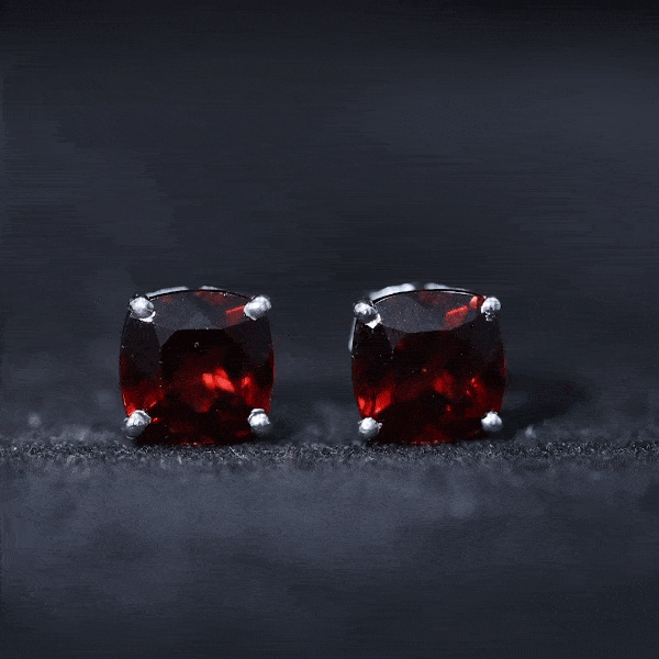 8MM Cushion Cut Garnet Solitaire Stud Earrings