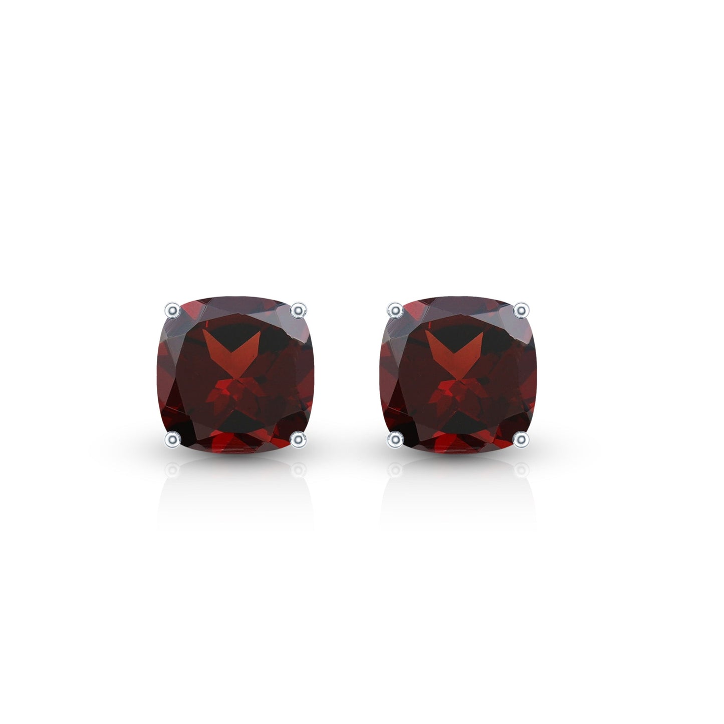 8MM Cushion Cut Garnet Solitaire Stud Earrings