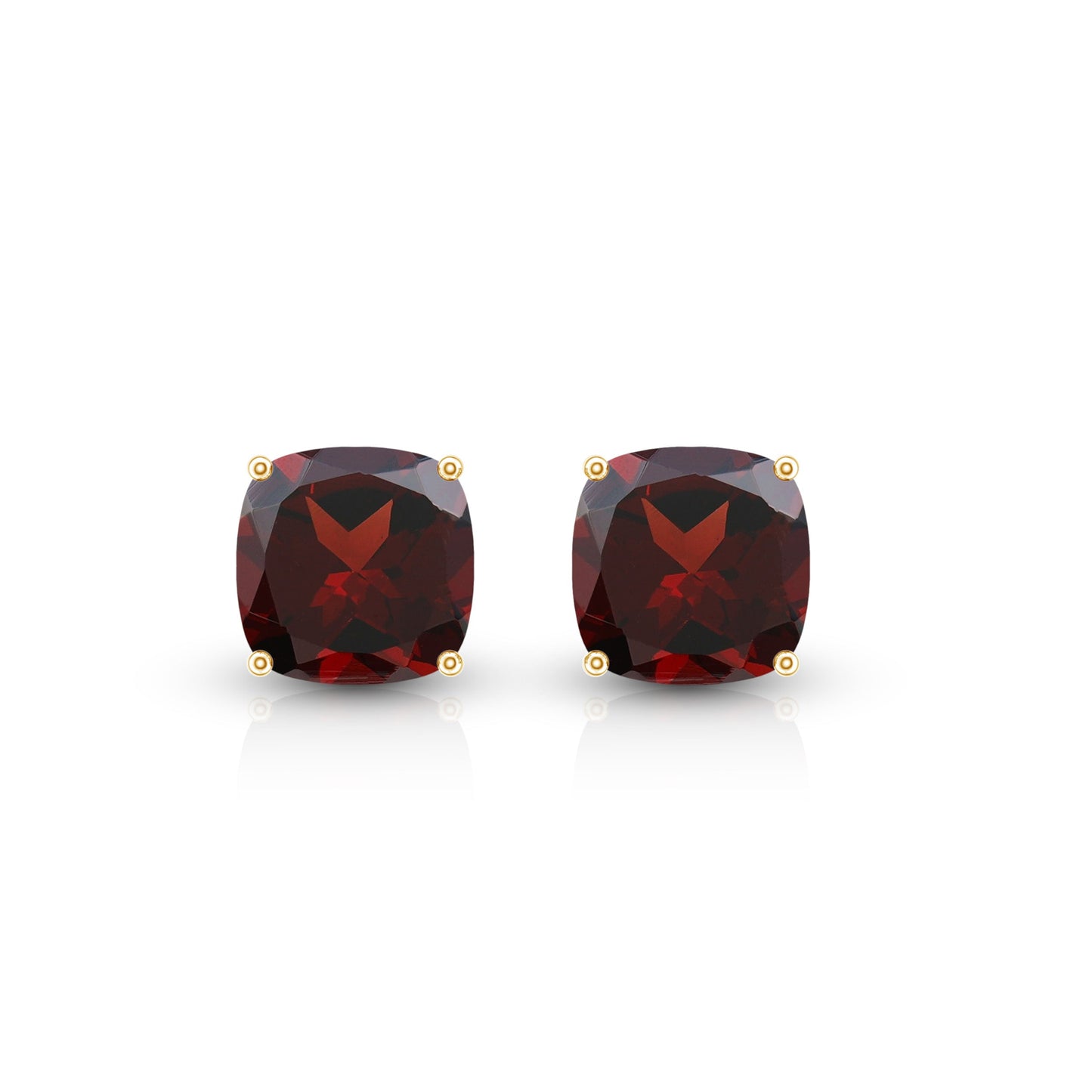 8MM Cushion Cut Garnet Solitaire Stud Earrings