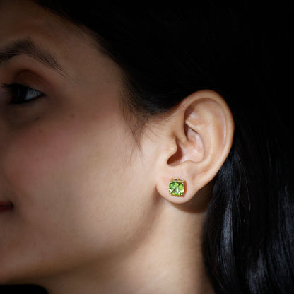 Genuine Cushion Cut Peridot Solitaire Stud Earrings With Certificate