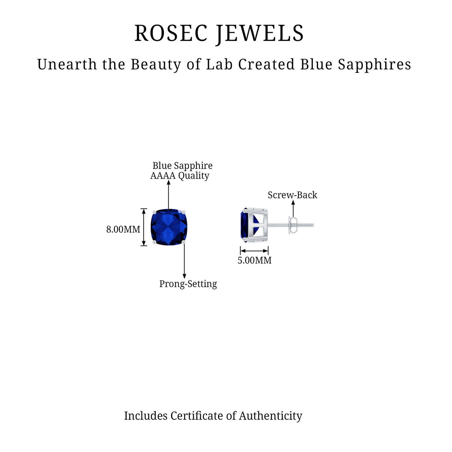 5.5 Carat Lab Grown Blue Sapphire Solitaire Stud Earring With Certificate