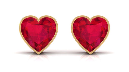 4 Carat Heart Shape Lab Grown Ruby Stud Earrings for Women
