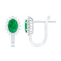 1.43 Carat Oval Cut Emerald and Diamond Halo Stud Earrings with Latch Back