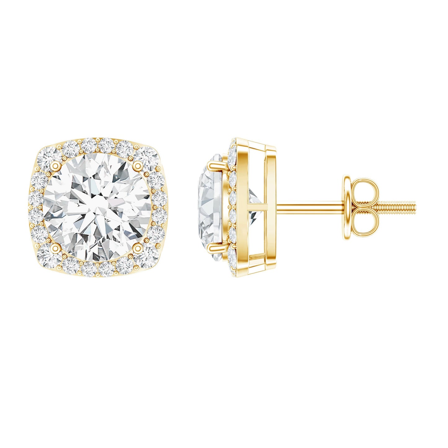 Round Cut Moissanite Classic Halo Stud Earrings