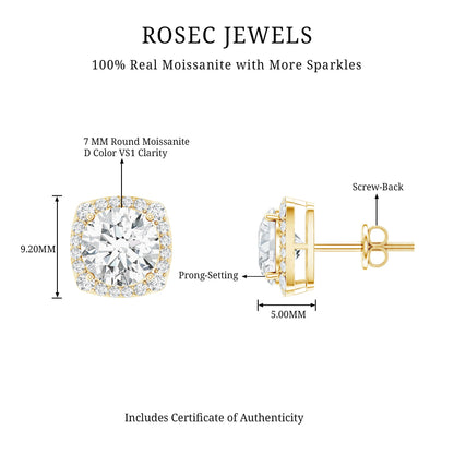 Round Cut Moissanite Classic Halo Stud Earrings
