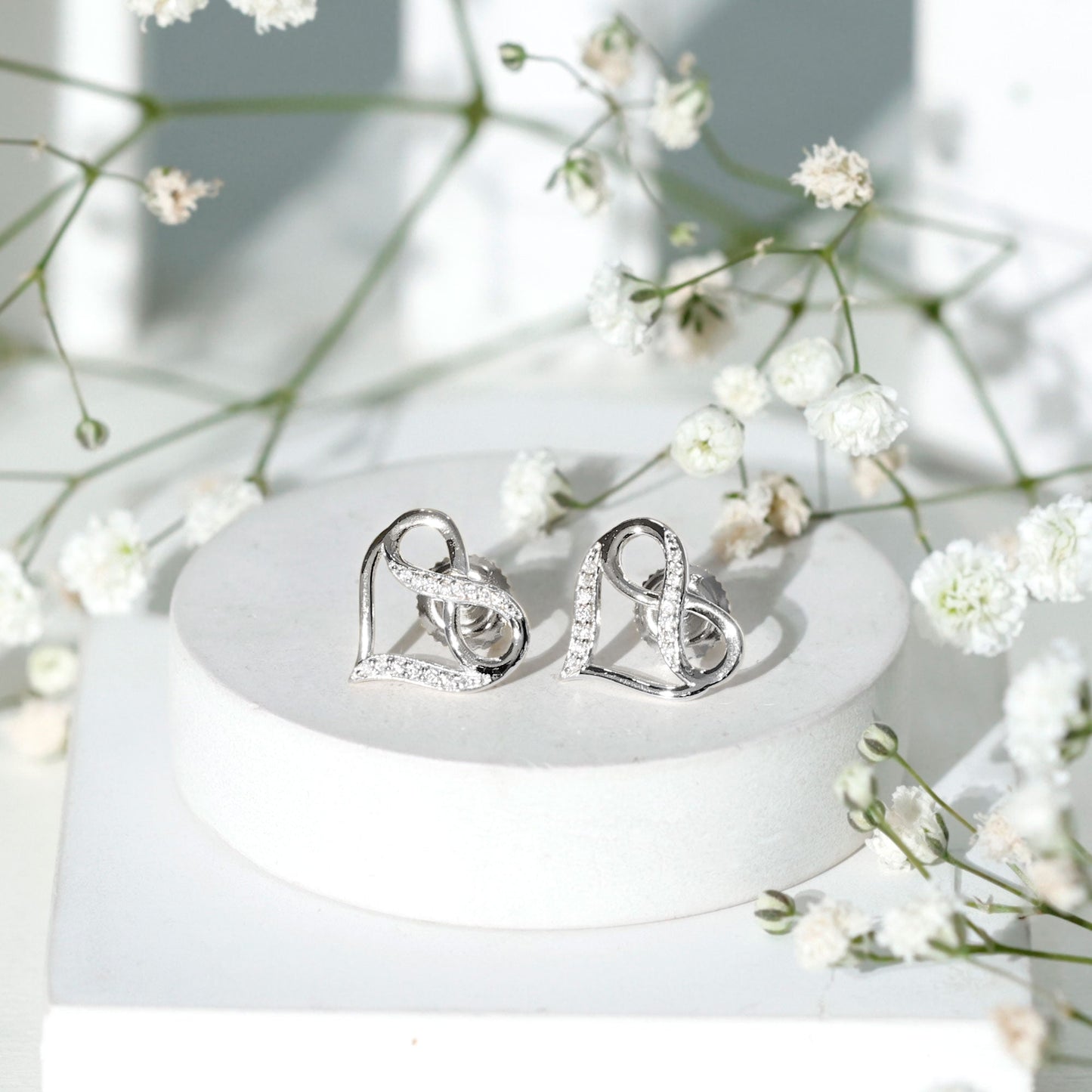 Moissanite Infinity and Heart Stud Earrings