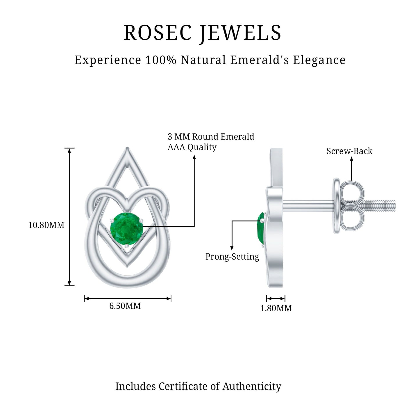 Real Emerald Teardrop and Heart Stud Earrings