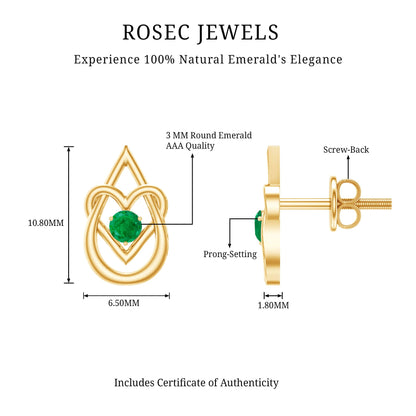 Real Emerald Teardrop and Heart Stud Earrings
