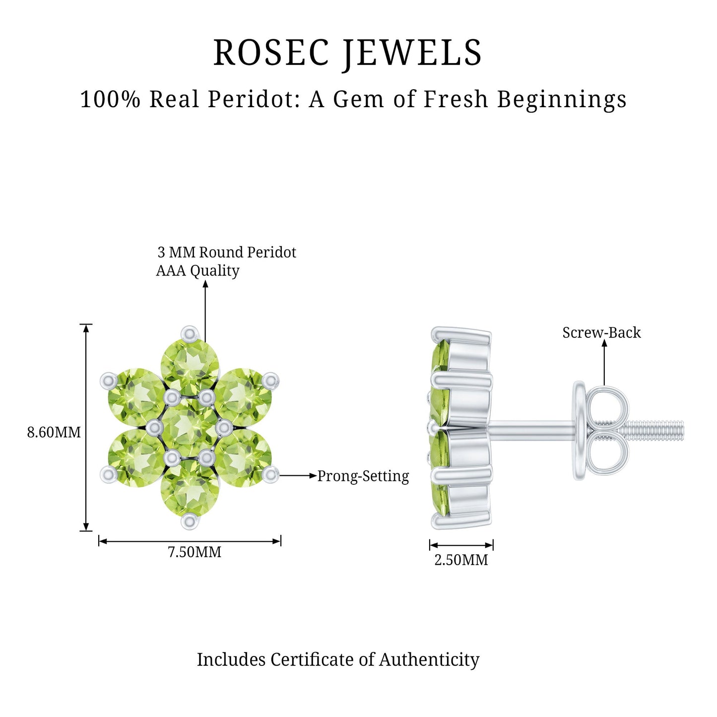 Real Peridot Flower Cluster Stud Earrings