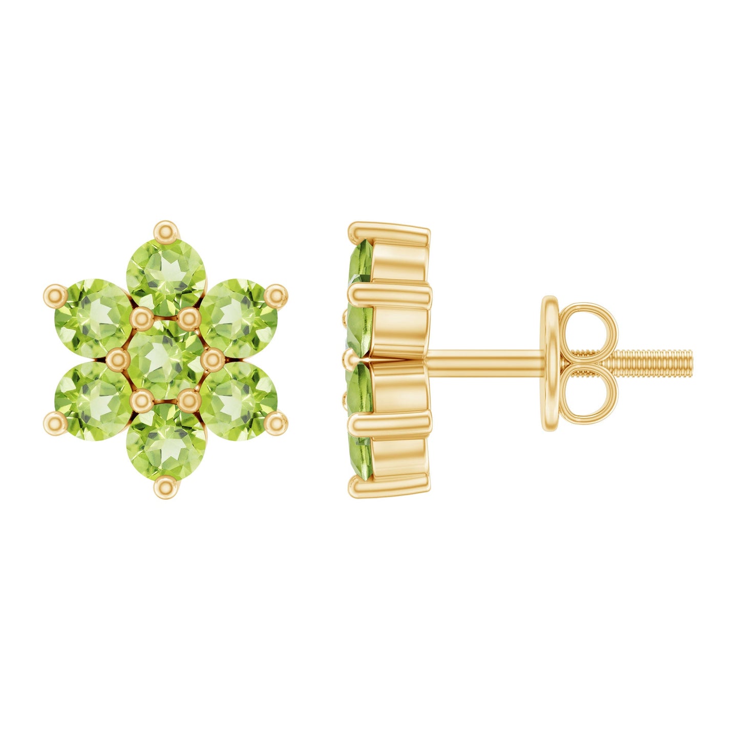 Real Peridot Flower Cluster Stud Earrings