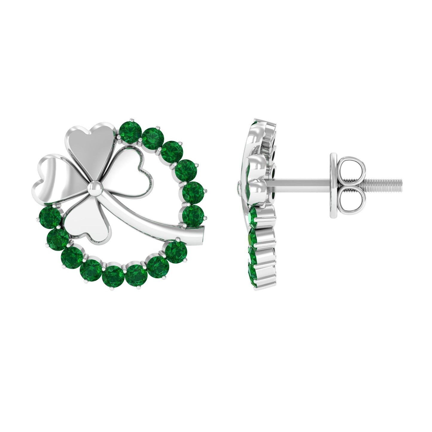 Genuine Emerald Clover Stud Earrings for Women