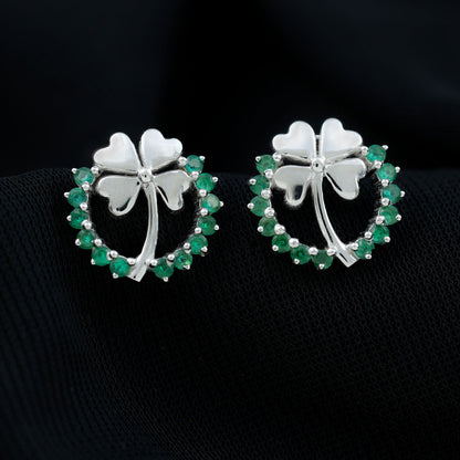 Genuine Emerald Clover Stud Earrings for Women
