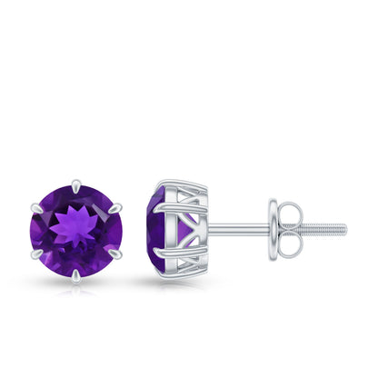 Natural 2.4 Carat Amethyst Solitaire Stud Earrings with Certificate