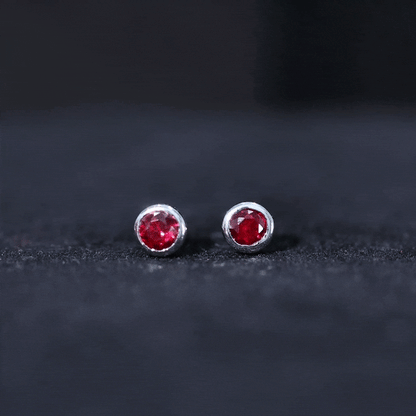 Minimalist Lab Grown Ruby Stud Earrings in Bezel Setting