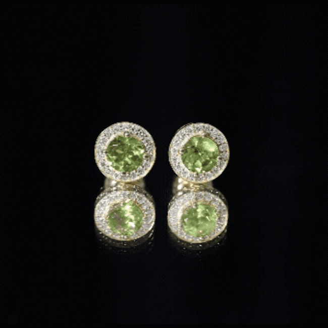 Natural 1.5 Carat Peridot Stud Earrings with Diamond Halo