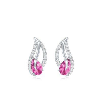Natural Pink Tourmaline Leaf Earrings with Diamond