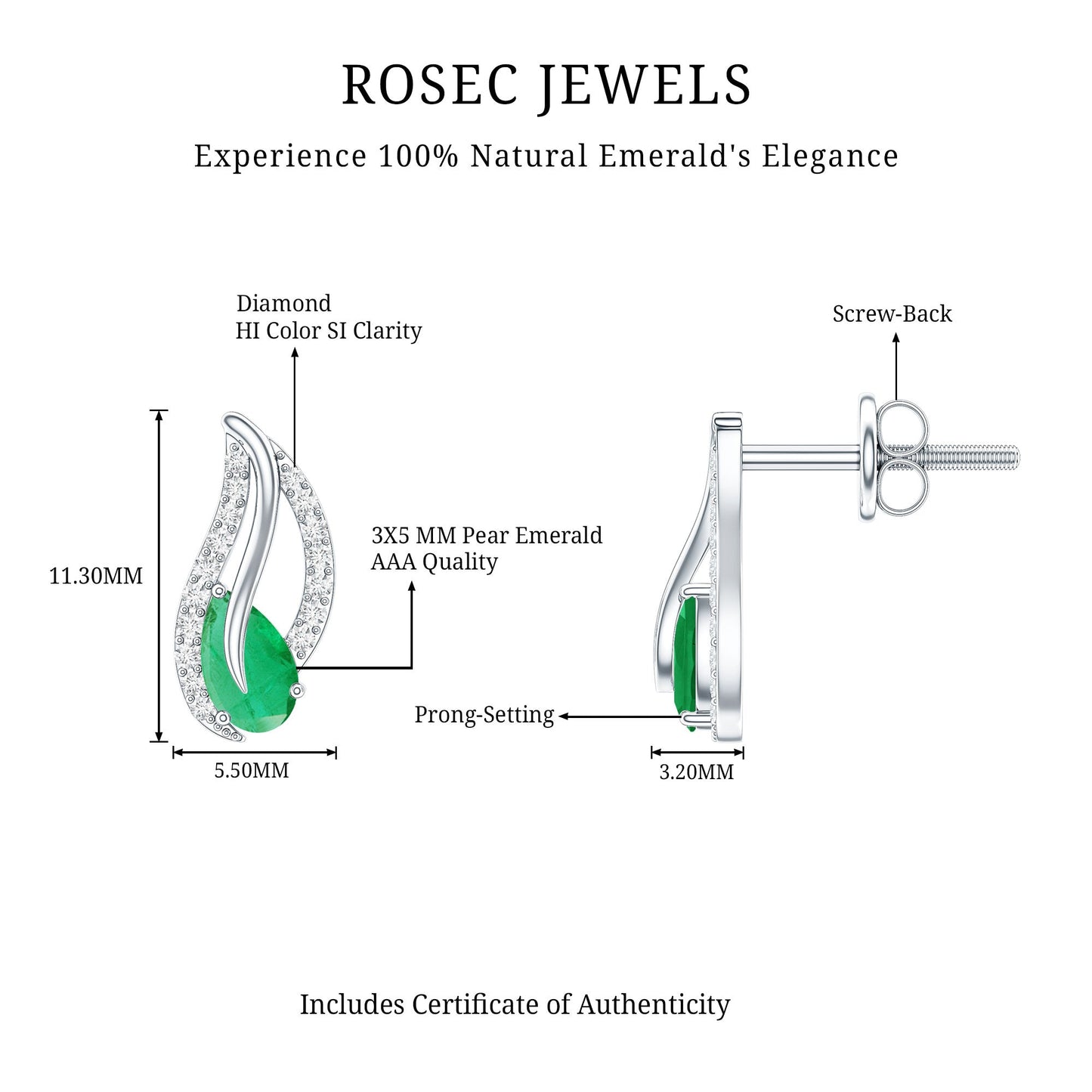 Genuine Emerald Leaf Earrings with Diamond