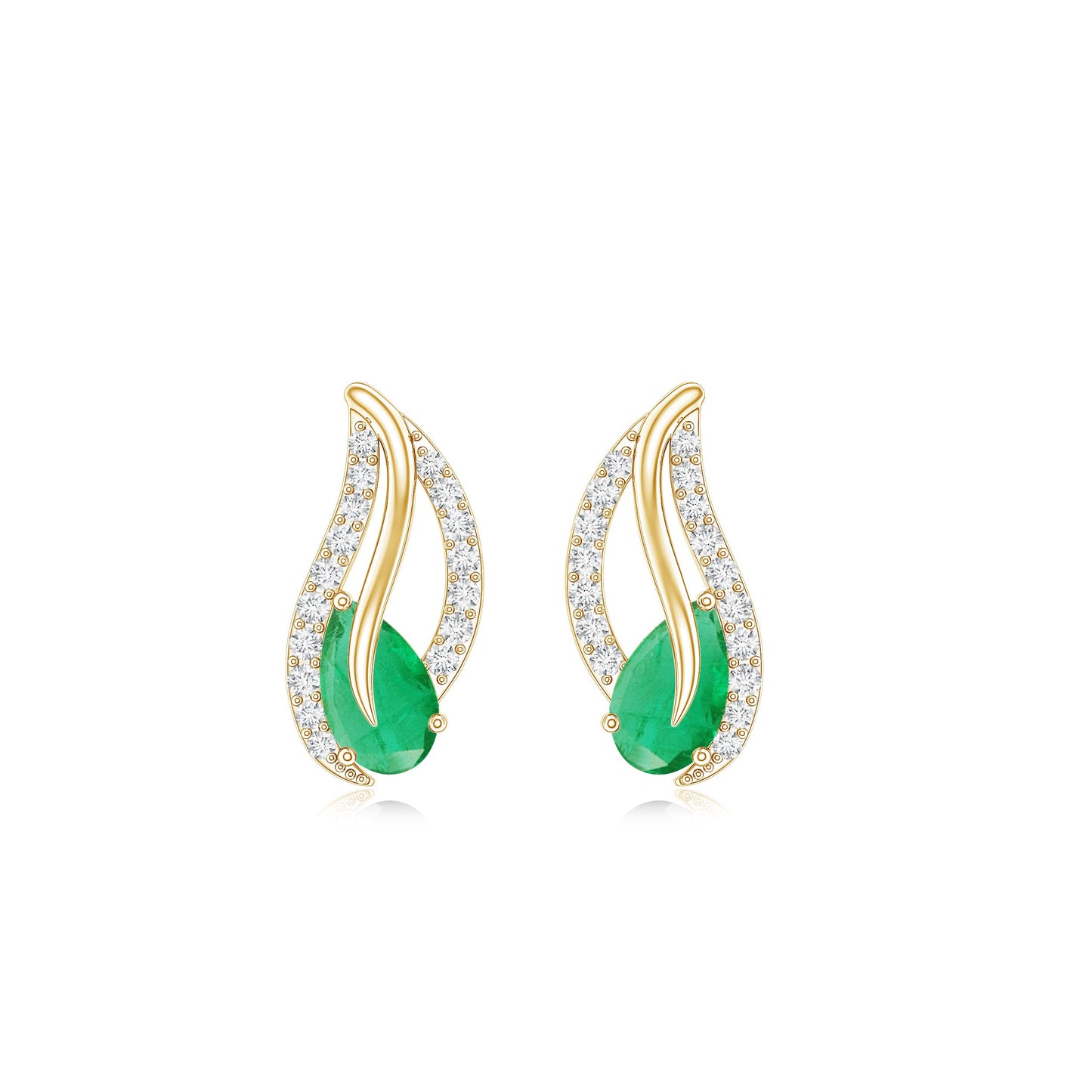 Genuine Emerald Leaf Earrings with Diamond