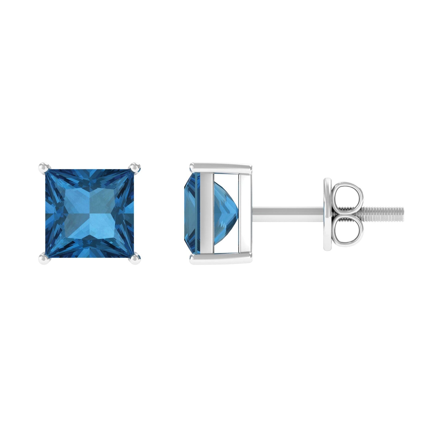 Princess Cut 2 Carat London Blue Topaz Solitaire Stud Earrings