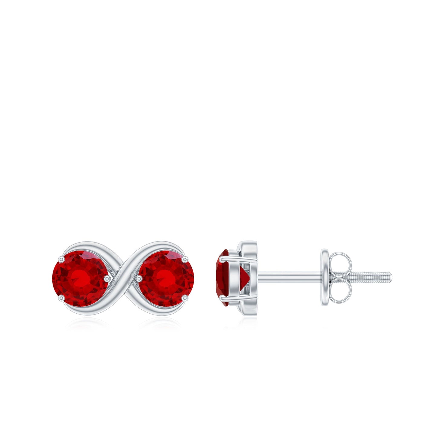Two Stone Infinity Stud Earrings with Created Ruby for Women