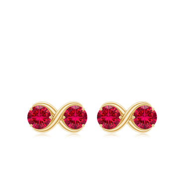 Two Stone Infinity Stud Earrings with Created Ruby for Women