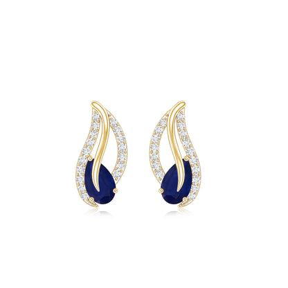 Nature Inspired Blue Sapphire Diamond Leaf Earrings