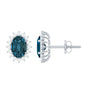 0.8 Carat Oval Cut London Blue Topaz and Diamond Halo Stud Earrings