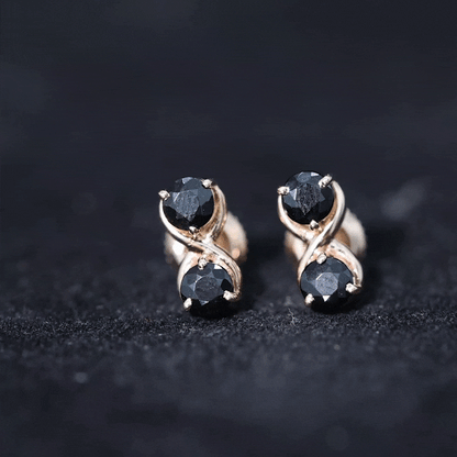Genuine Black Spinel Two Stone Infinity Stud Earrings