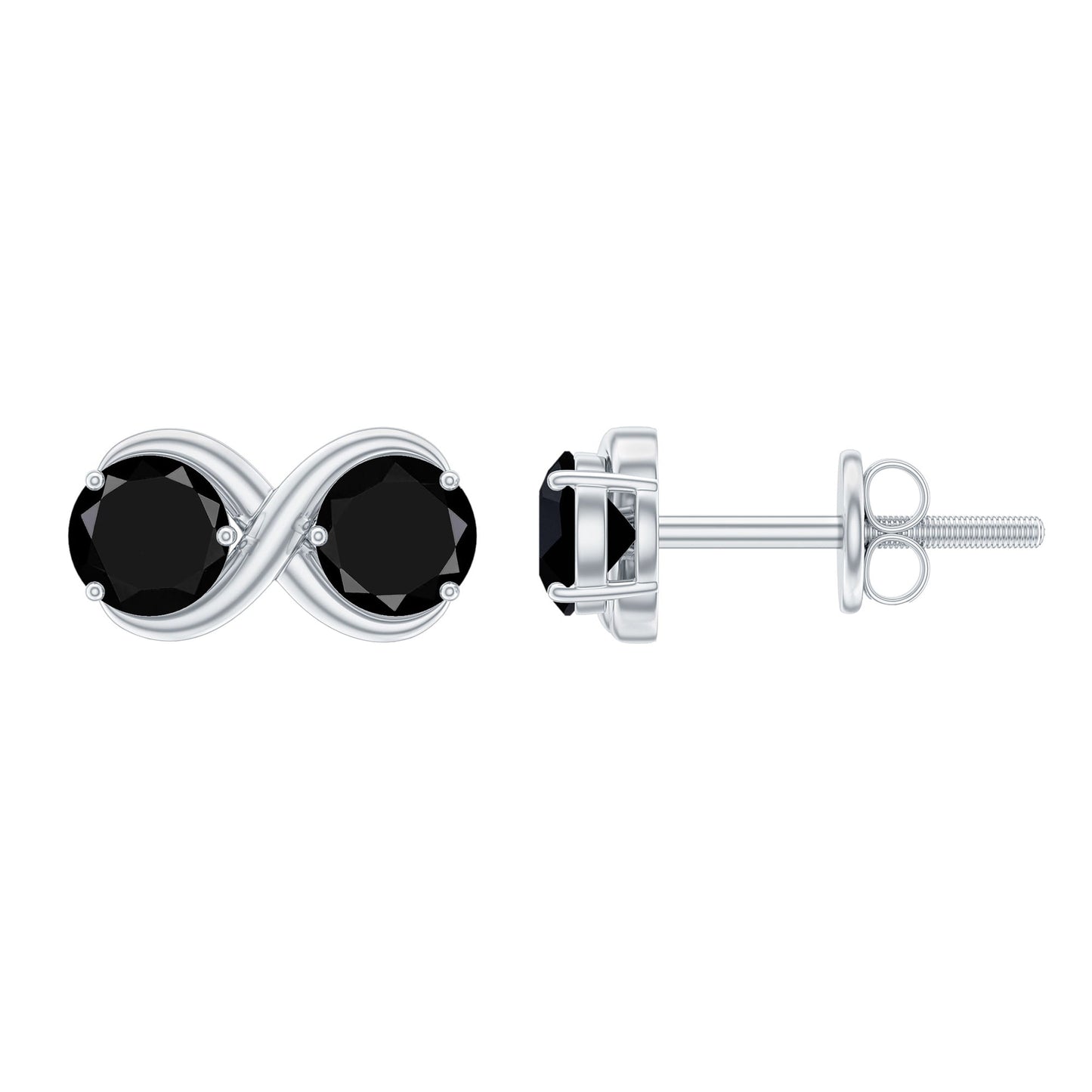 Genuine Black Spinel Two Stone Infinity Stud Earrings