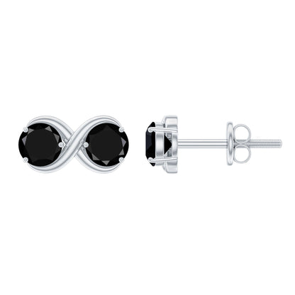 Genuine Black Spinel Two Stone Infinity Stud Earrings