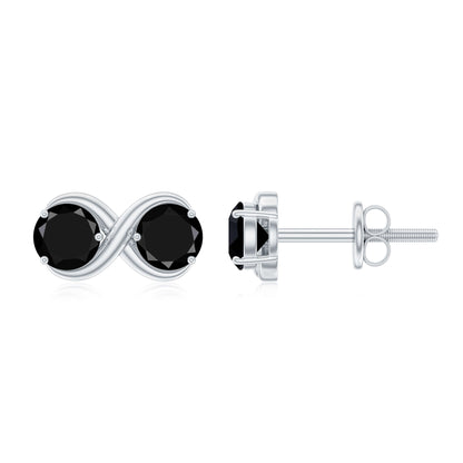 Genuine Black Spinel Two Stone Infinity Stud Earrings
