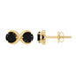 Genuine Black Spinel Two Stone Infinity Stud Earrings