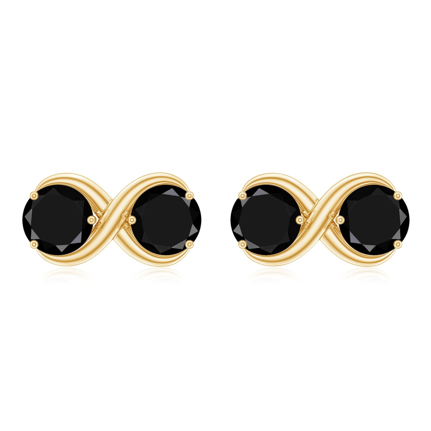 Genuine Black Spinel Two Stone Infinity Stud Earrings