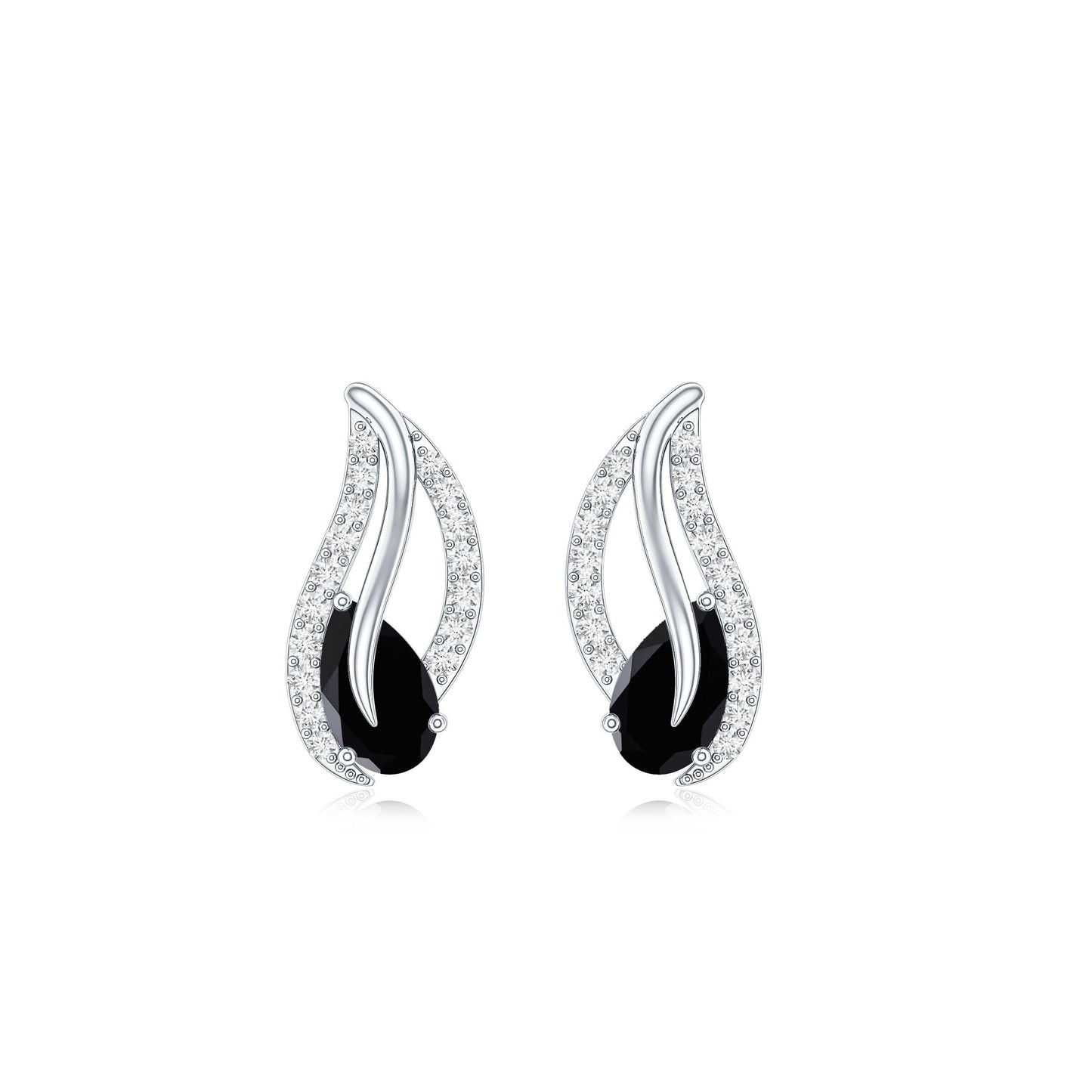 Genuine Pear Shape Black Onyx leaf Stud Earrings With Certificate