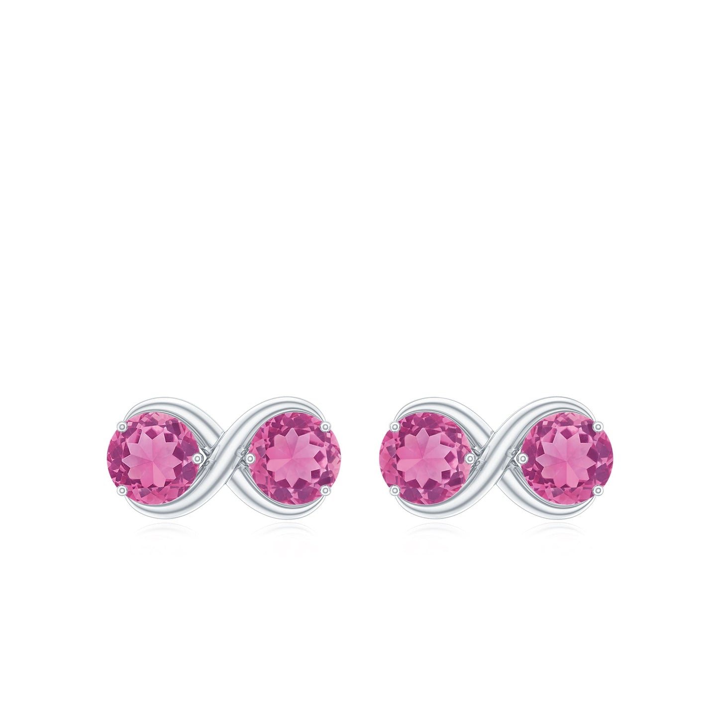 Natural Pink Tourmaline 2 Stone Stud Earrings with Screw Back