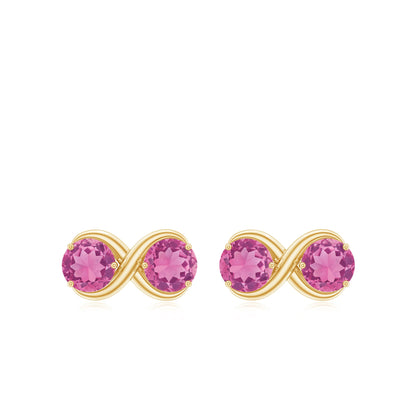 Natural Pink Tourmaline 2 Stone Stud Earrings with Screw Back