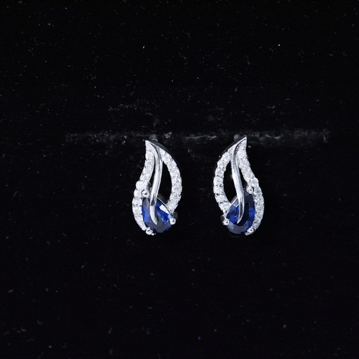 1 Carat Lab Grown Blue Sapphire Leaf Earrings with Moissanite
