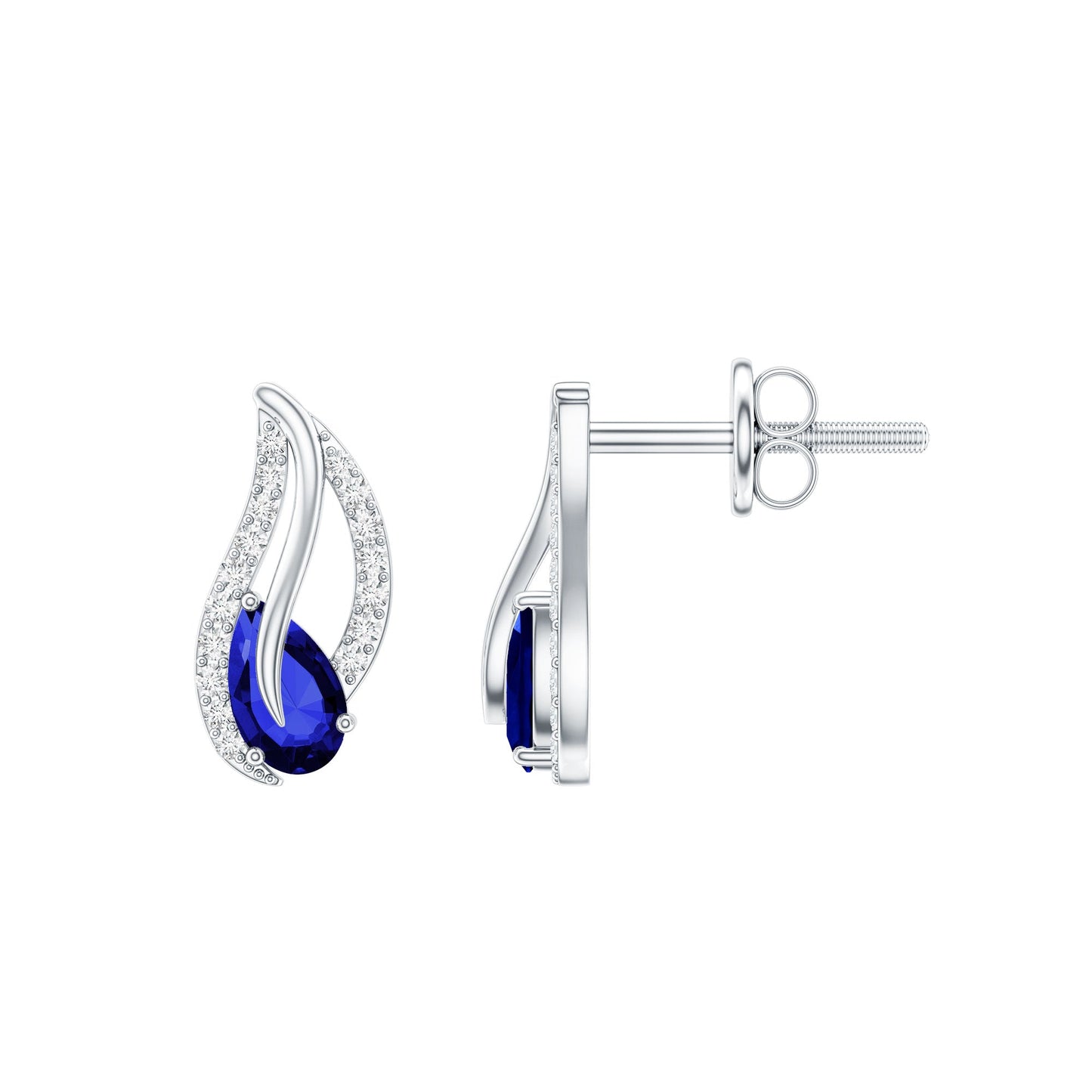 1 Carat Lab Grown Blue Sapphire Leaf Earrings with Moissanite