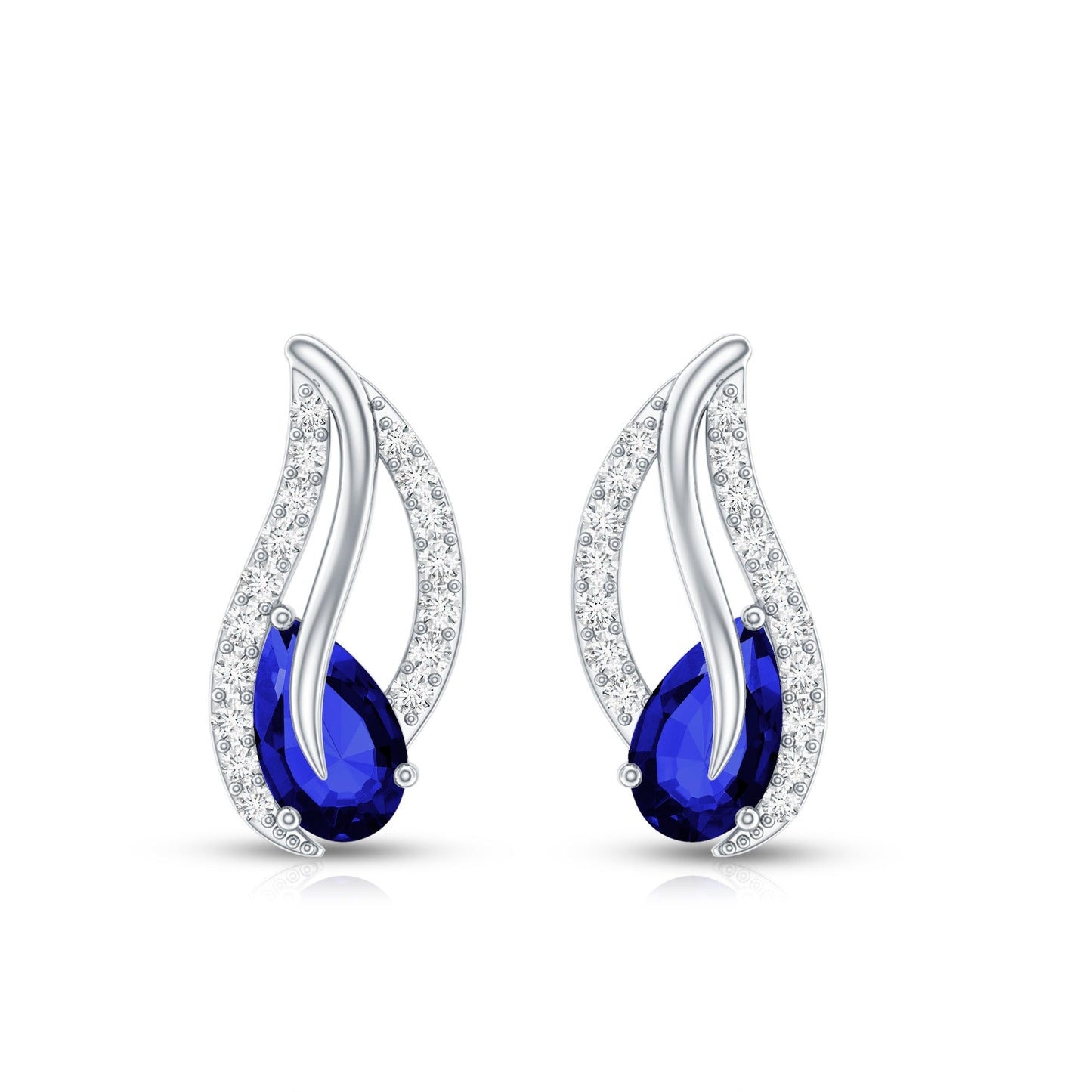 1 Carat Lab Grown Blue Sapphire Leaf Earrings with Moissanite