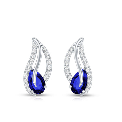 1 Carat Lab Grown Blue Sapphire Leaf Earrings with Moissanite