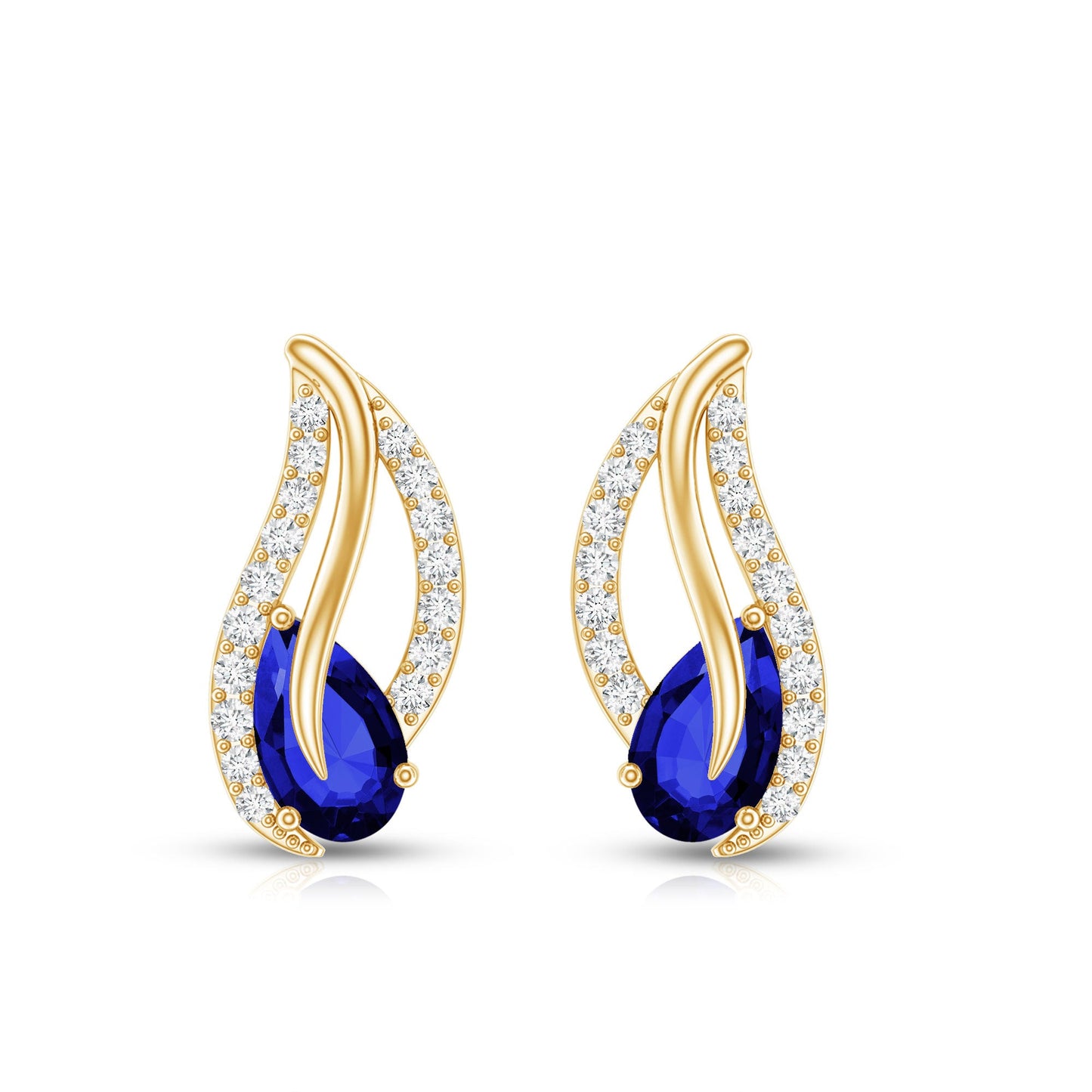 Lab Created Blue Sapphire and Moissanite Leaf Stud Earrings