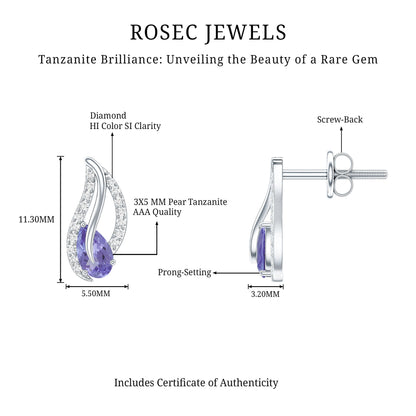Pear Shape Tanzanite and Diamond Leaf Stud Earrings