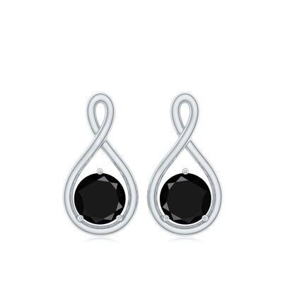 Certified Real Black Spinel Infinity Earrings with Screw Back